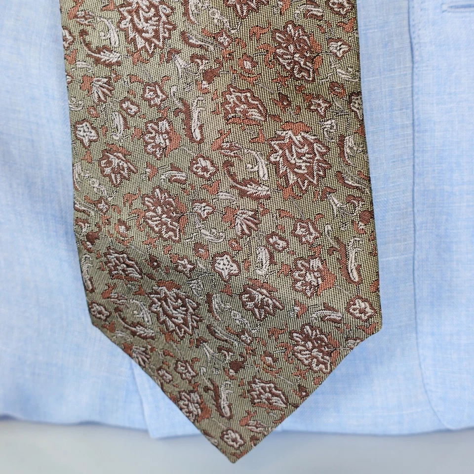 KARL LAGERFELD Neck Tie Men Gray Pink Floral Silk Suit Boho Jacquard Cool Japan - Image 2 of 4