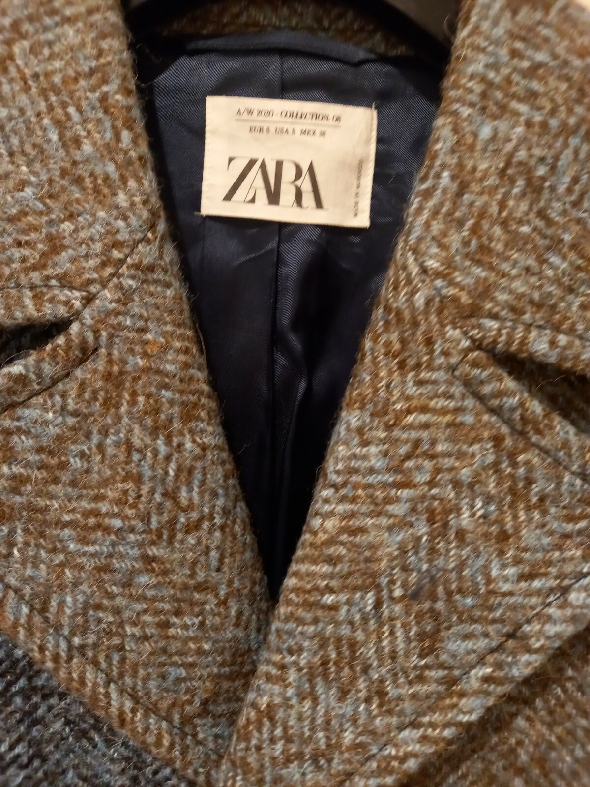ZARA Men Studio  Collection Light Green And Blue Wool Blend Overcoat Size Small image 4