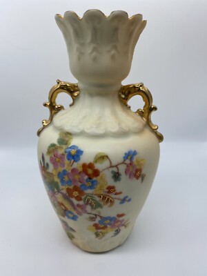 Vintage R.W. Rudolstadt Germany Hand Painted Florals Ornate Vase 7  Tall Gilded