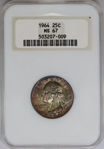 1964-P NGC Silver Washington Quarter MS67 Toned "Fatty" Slab Registry Coin