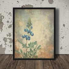 VINTAGE BLUEBONNET Wall Art, Retro TEXAS Flower Poster, Western Botanical Decor