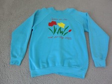 Vintage Fruit of the Loom Sweatshirt Mens Extra Large XL Blue Made in USA Flower