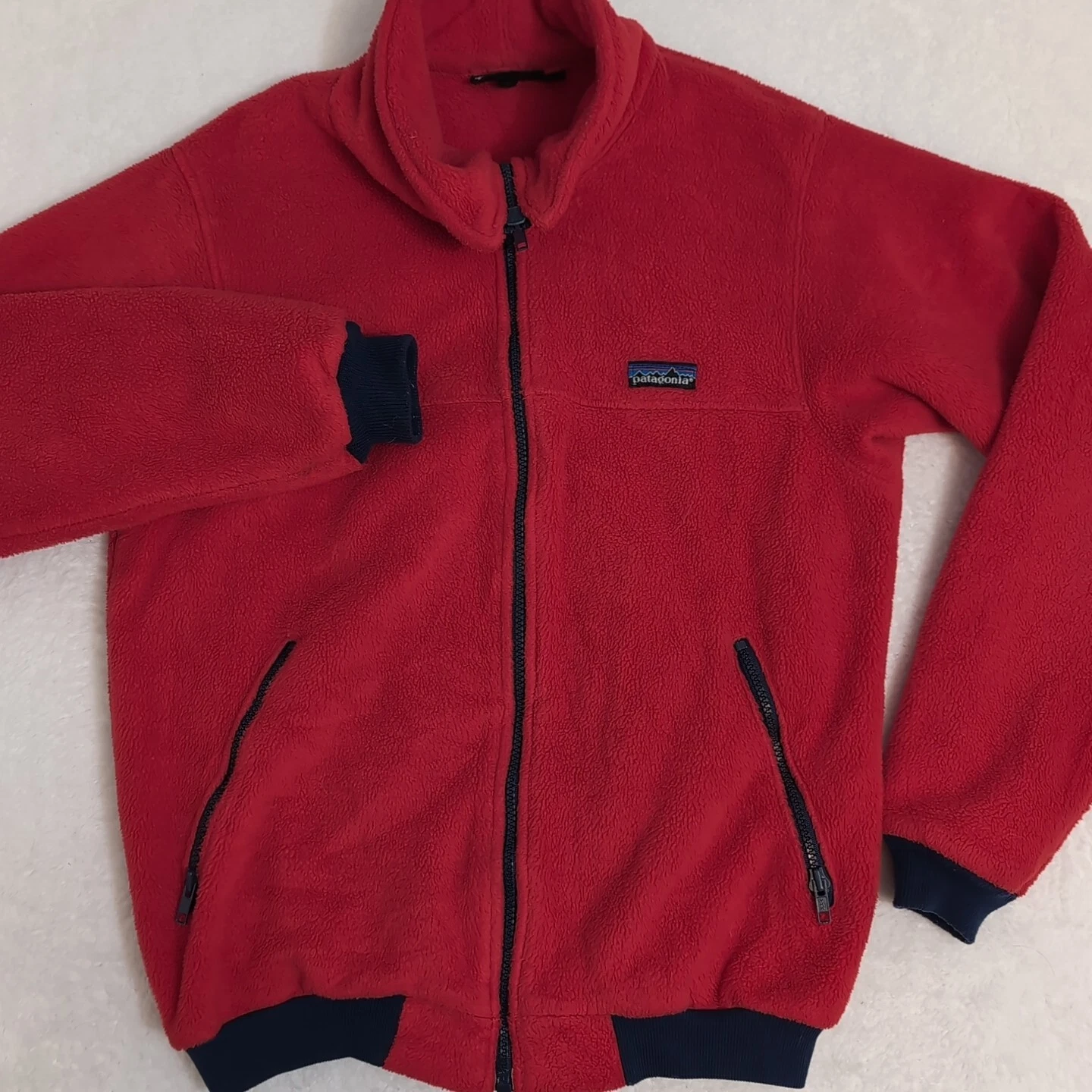 Vintage Patagonia Logo Red Full Zip Fleece Sweater Jacket Women's M USA