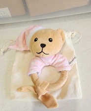 Pebble Pink Teddy Bear Baby Rattle Teething Ring / Baby Shower Gift