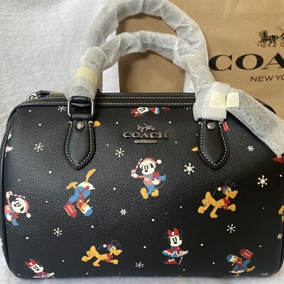 Disney X Coach Rowan Satchel With Holiday Print Black Multi CM849- New with tags