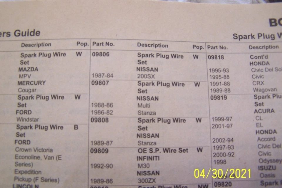 JUEGO DE CABLES ENCHUFABLES DE SILICONA BOSCH 09808 PARA NISSAN STANZA 1987-89 4CYL N/O/S Foto 3 de 3