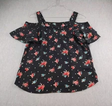 Signature Studio Womens Shirt Blouse Size Small Black Primrose Open Shoulder NWT