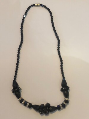 Collier Ancien En Perles De Jais Facettées Double Rang – 53 Cm – Noir élégant