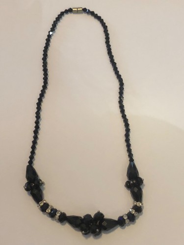 Collier Ancien En Perles De Jais Noir à Facettes Avec Strass - Bijou Vintage | Occasion