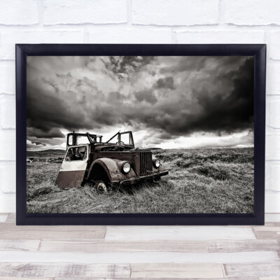 Dachloses Auto Auto LKW alt rostig verlassen Natur Himmel Wandbild Kunstdruck