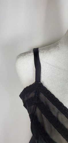 Vtg Vincent Slip Womens 34 Black Satin Lace Bust Sheer Full Lingerie Glam Sexy - Picture 5 of 15