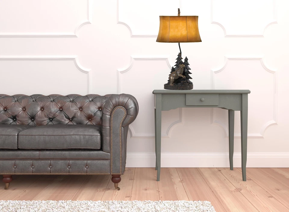 Abajur de mesa 29" bronze urso na madeira com sombra de sino marrom - Imagem 2 de 4