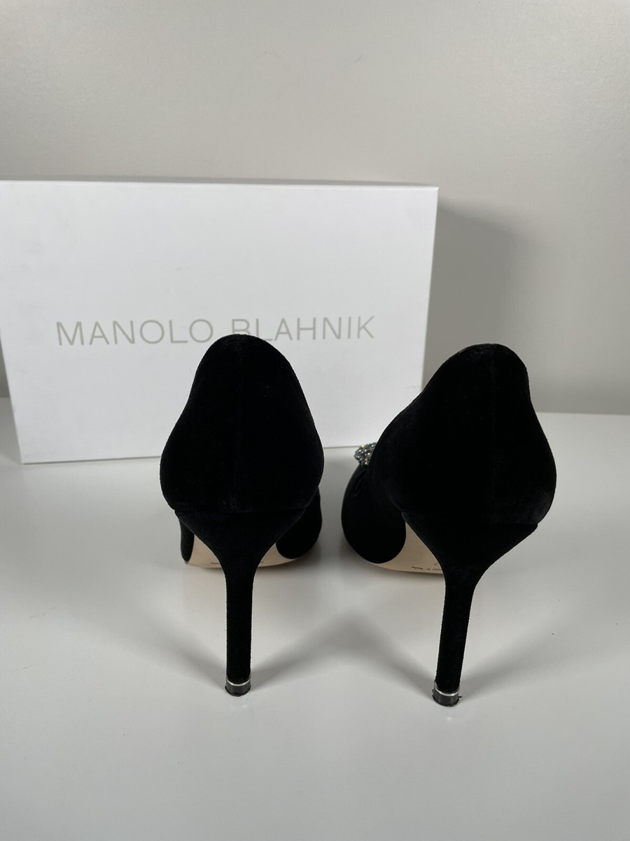 Manolo Blahnik Hangisi 105 Black Velvet Crystal Jewel Buckle Manolo Blahnik Hangisi 105 Black Velvet Crystal Jewel Buckle