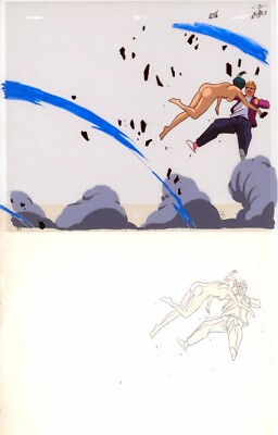 LA BLUE GIRL (1994) original CEL & drawing guide- Action scene