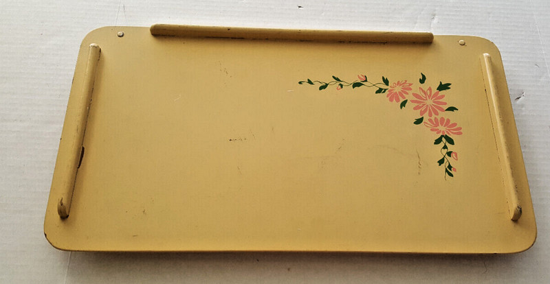 Vintage BREAKFAST TRAY / EASEL Wood Floral Adjustable 22" x 12" MCM