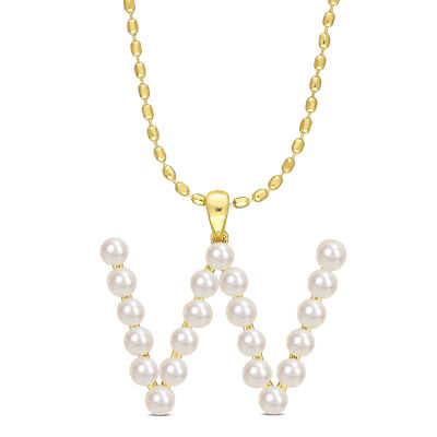 Amour Yellow Plated Sterling Silver 3.5-4mm FWP ''W'' Initial Pendant w Chain