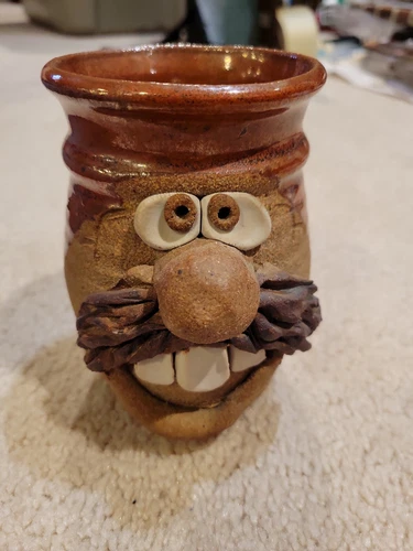 Vintage Handmade Stoneware Art Pottery Ugly Face Funny 3D Mug