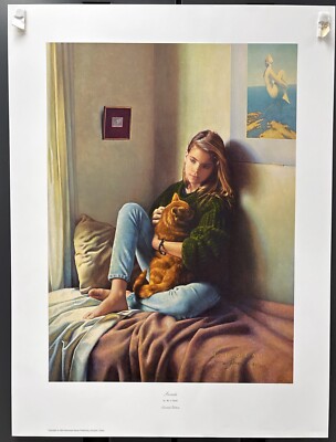 M.J. Deas, Secrets, Print, Cat, Lithograph, Animal, People, Prints