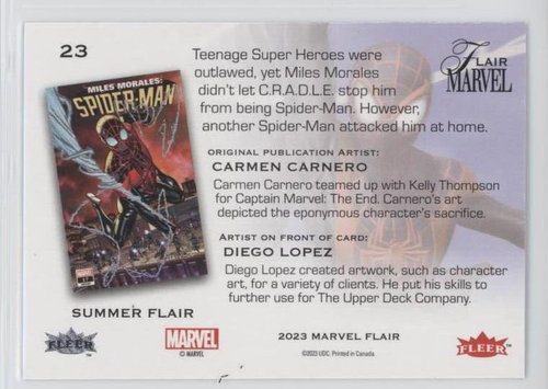 2023 Marvel Flair Green Parallel Summer Flair 23 Miles Morales 15/50 - Picture 2 of 2