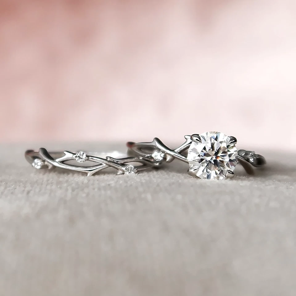 Juego de anillos de compromiso IGI Lab cultivados 1,15 quilates diamante corte redondo sólido platino 950 Foto 4 de 4