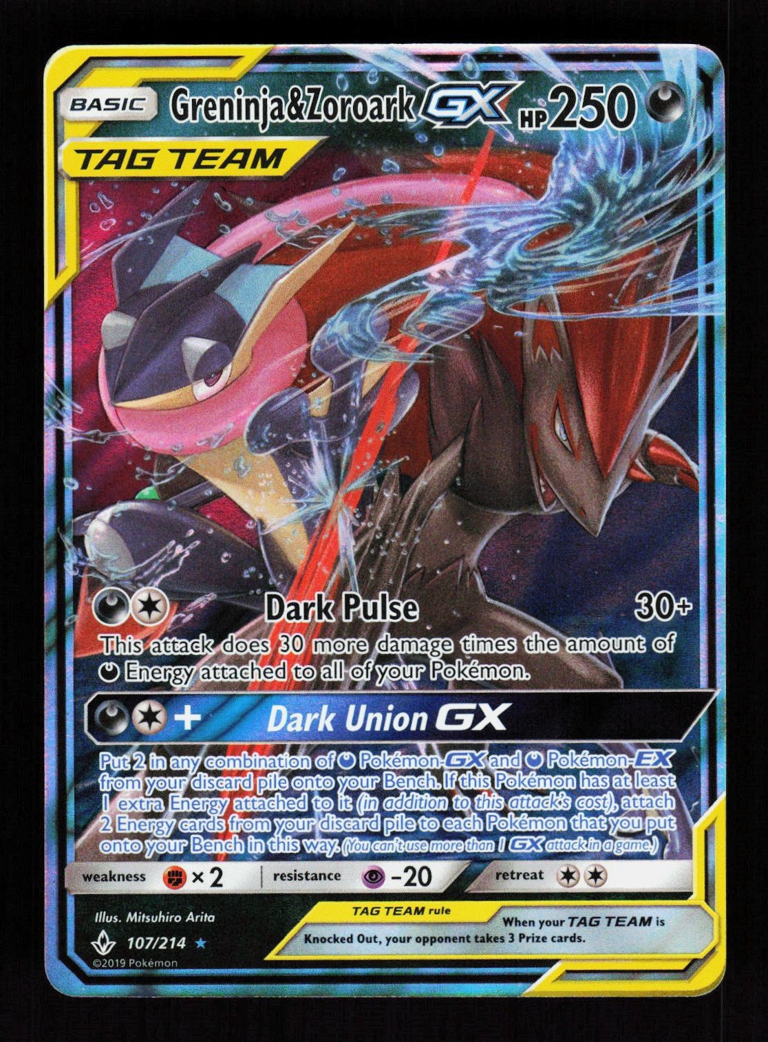 Greninja & Zoroark-GX 107/214 Unbroken Bonds Rare GX Holo Pokemon NM