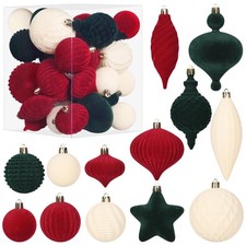30PCS Velvet Christmas Ornaments Set, Flocked Shatterproof Assorted Hanging X...