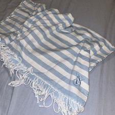 Victoria's Secret Blue White Striped Beach Towel with Fringe 34"x64"