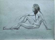NUDE MALE FIGURE CHARCOAL 13"x18" DRAWING Signed Original Marrero WITH C.O.A.