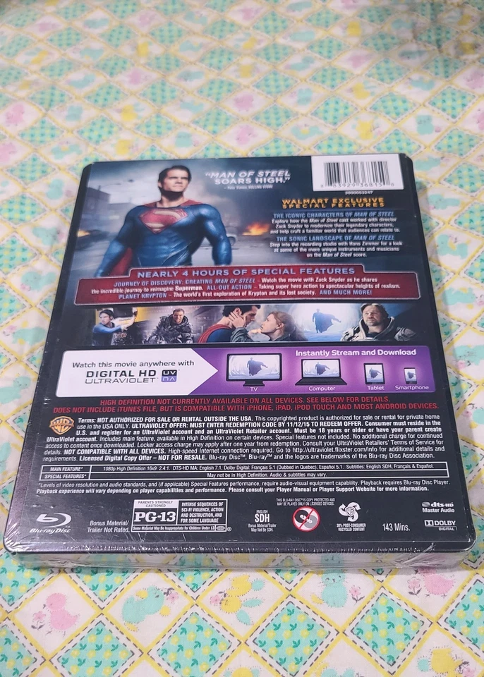 Man Of Steel Blu-Ray +DVD + Digital HD UV Steelbook Exclusive New - Image 2 of 3