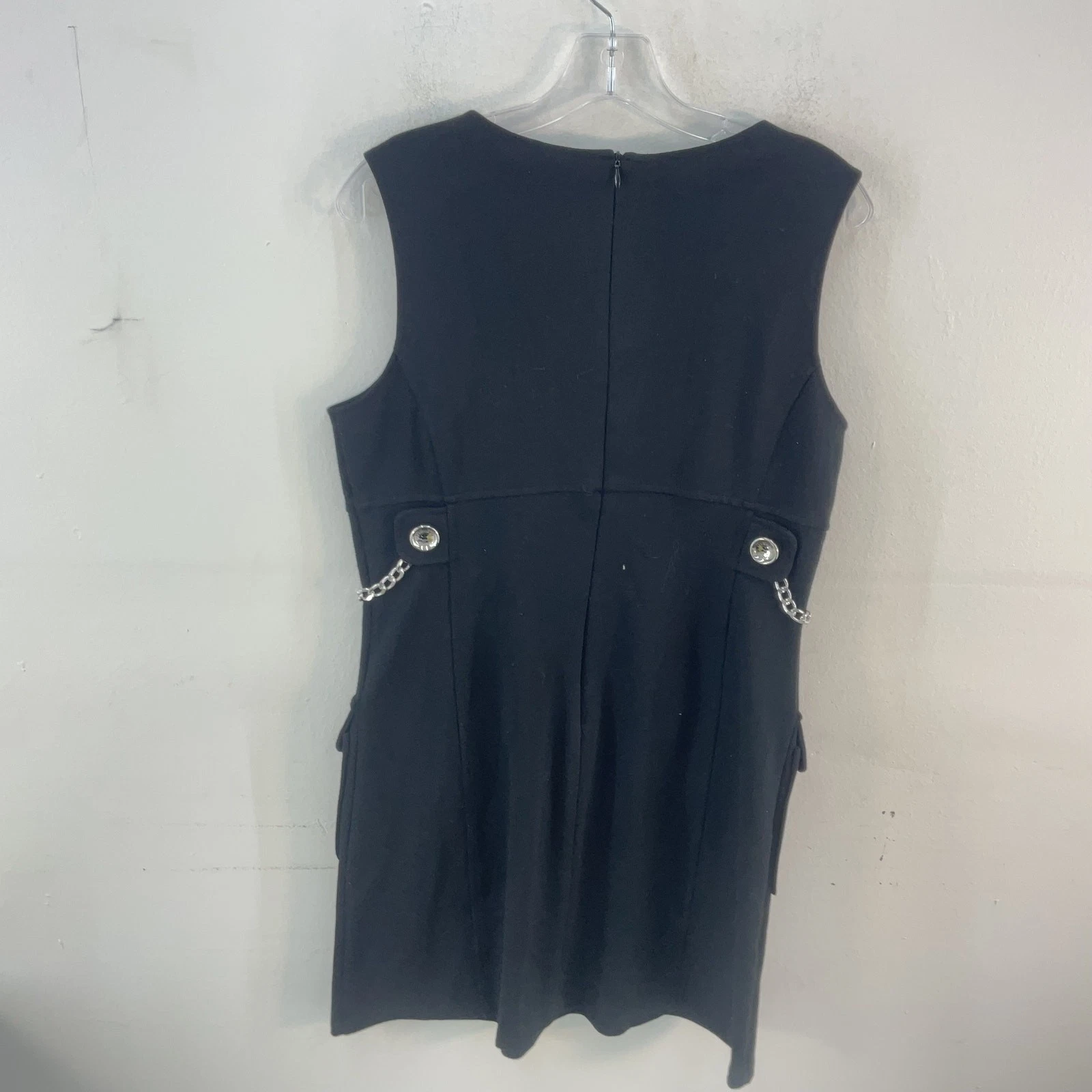 Abito Michael Kors nero poli misto smanicato argento catena donna 10