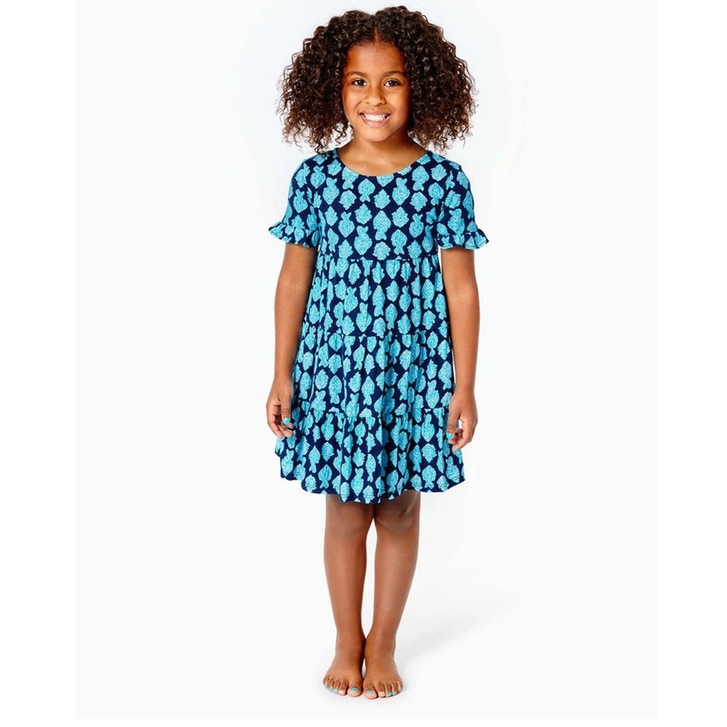 Lilly Pulitzer Girls Mini Jodee Dress Fish Print Tiered Cotton S 4-5 YRS 281008