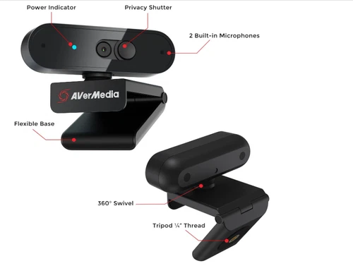 AVerMedia PW310P Webcam - Full 1080p AI Noise Reduction, Online Teaching, Works