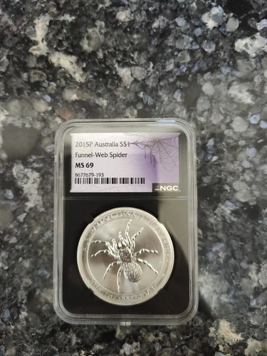 2015-P Australia S$1 Silver Funnel-Web Spider Silver Dollar .999 1oz NGC MS69