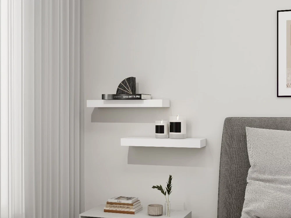 Vertical Floating Wall Shelves 16.5 Inch Set of 2 White Wood for Bathroom - thumbnail 2