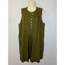 Quince European Linen Sleeveless Swing Mini Dress Martini Olive Sz L