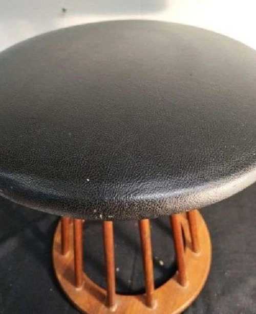 RARO Arthur Umanoff Mid-Century Moderno Años 60 Taburete Redondo Vinilo Negro Foto 2 de 4