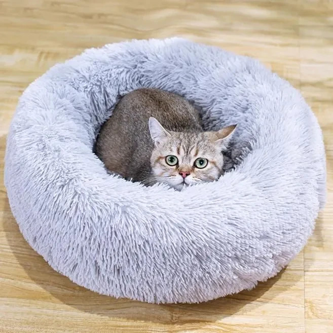 Panier coussin rond gris 50 cm pour couchage chien et chat moelleux