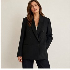 Talbots Petite Black Double Breasted 100 Pure Wool Blazer Jacket Made in USA 6P