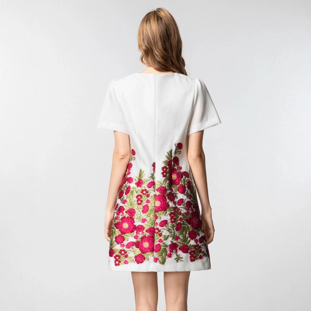VETEMENTS Abito corto girocollo manica corta retrò jacquard moda donna linea A floreale