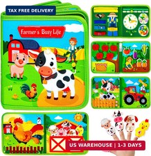 Quanquer Montessori Busy Book for Toddlers 1-3 - Farm Animal Sensory Busy Board