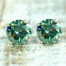 4.00 Ct Blue Diamond Stud Earrings In 14k White Gold – 4th July Gift Deal