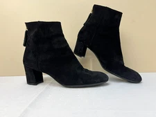 AGL Ankle Boot Black Suede 2" Heel Almond Toe Back Zip W/ Studded Pull SZ 39.5