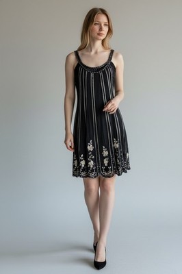 Nina Austin Black Embroidered Dress Sequin Embellished Party Cocktail Women's L