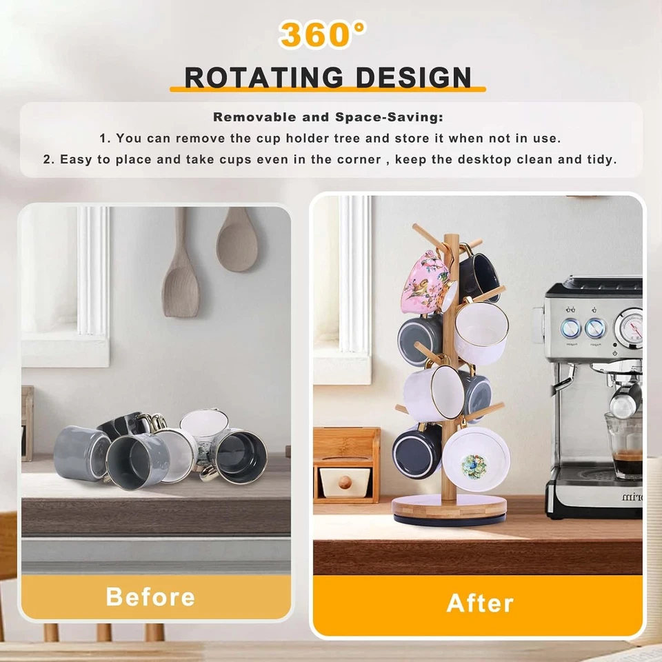Portavasos Árbol Mejorado 360° Girado 8 Ganchos Portavasos Café para Mostrador Foto 3 de 4