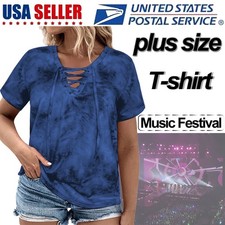 Womens T-shirt Loose Top Sexy V-neck Lace Up ...