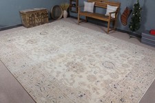 Vintage Turkish Rug 9,2x11,9 ft (279x364 cm), White Blue Animal Print Rug