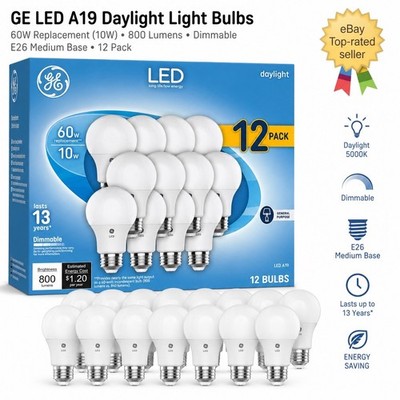 GE 60 Watt Replacement Daylight LED, Dimmable, 800 Lumens, A19 - 12 Pack