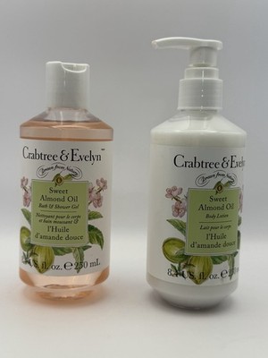Crabtree & Evelyn~ Sweet Almond Oil Bath Shower Gel & Body Lotion Set ~ 8.4 Oz