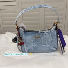 NWT COACH CDY76 Teri Shoulder Bag In Loved Denim With Charms /Light Indigo