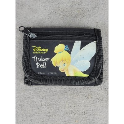 Disney Tinker Bell Wallet Black Nylon Tri Fold Coin Purse Kids Children